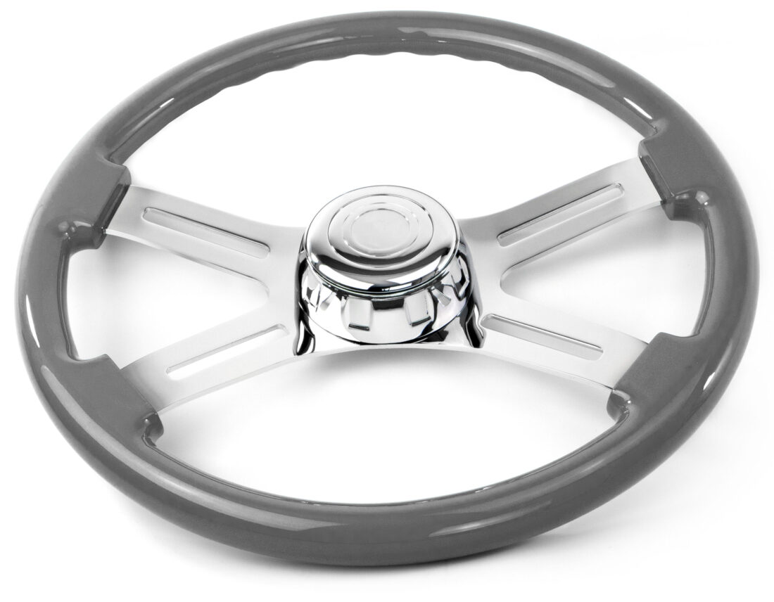 18″ GRAY WOOD STEERING WHEEL WITH 4 CHROME SPOKES – NTP